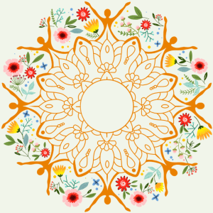 Mandala de dançarinas e flores, símbolo do Dançando a Natureza