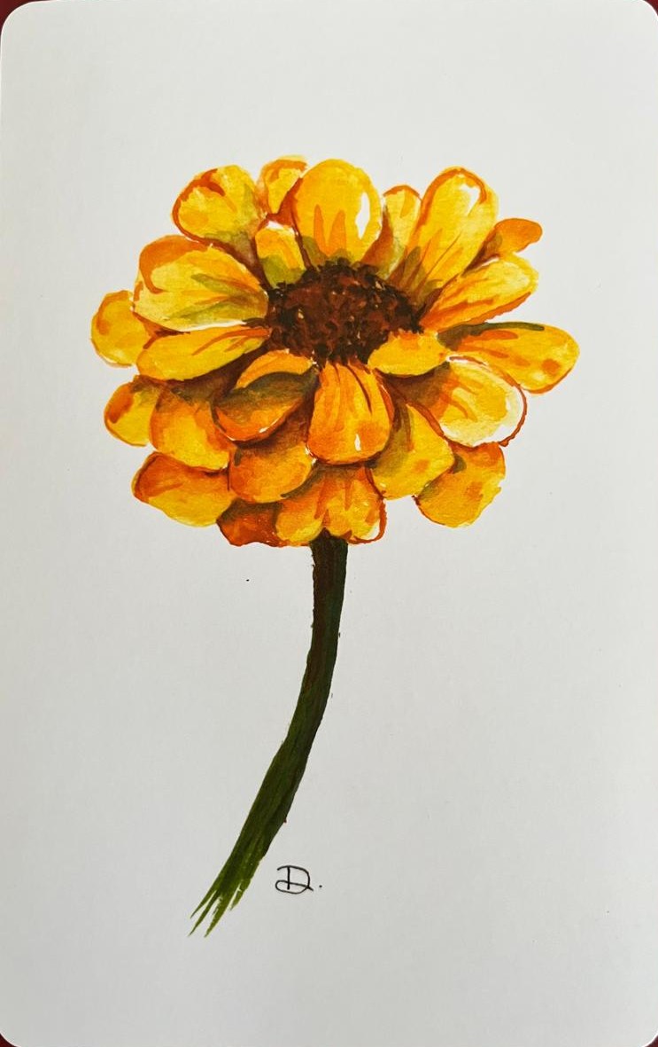 Carta Acolher, do oráculo Florescer: uma flor amarela pintada em aquarela